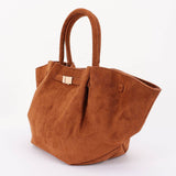 Gold Buckle Suede Tote Bag