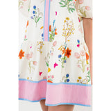 Puff Sleeve Striped Trim Floral Dress