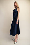 Scallop Neck Sleeveless Midi Dress - Midnight Navy