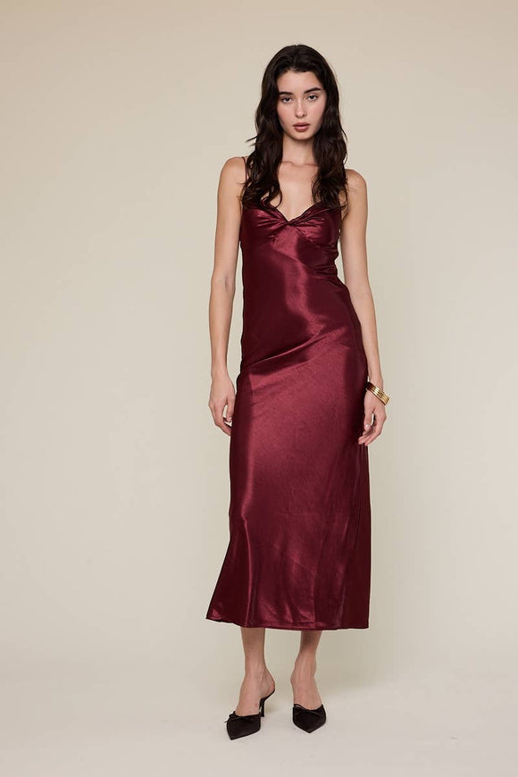 Satin Twisted Bust Midi Dress