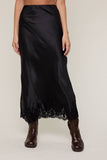 Satin Lace Midi Skirt with Lace Trim