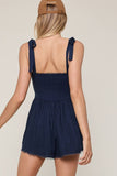 Tie Strap Smocked Lace Trim Mini Romper
