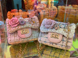 Bouclé Tweed Mini Purse w Gold Chain