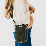 Vegan Suede Bag w Gold Accent