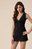 Eyelet V-Neck Lace Mini Dress w Open Back