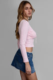 Jacquard Long Sleeve Lace Trim Top