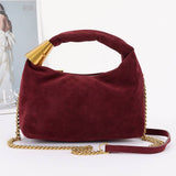 Suede Hobo Bag with Gold Accents