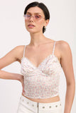 Floral Satin Cami Top with Lace Trim