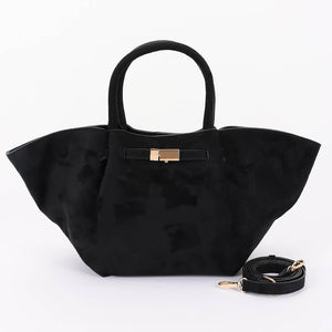 Gold Buckle Suede Tote Bag