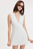 Eyelet V-Neck Lace Mini Dress w Open Back