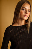 Long Sleeve Round Neck Knit Top- Black