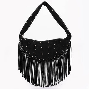 Riveted Fringe Suede Hobo