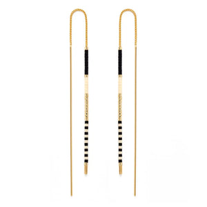 Miyuki Seed Bead Threader Earrings-Bone and Black