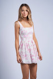 Hibiscus Floral Lace Trim Mini Dress - Pink