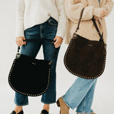 Suede Hobo Bag w Rivet Accent Details