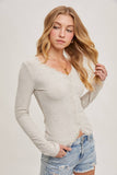 Button Down Lace Trim Knit Cardigan- Oatmeal