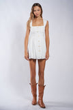 EYELET RIBBON-SHAPED BUTTON DECO MINI DRESS
