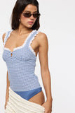 Gingham Lace Trim Bodysuit