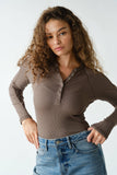 Essential Long-Sleeved Micro-Ribbed Henley Top- Truffle