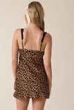 Satin Leopard Print Mini Dress with Lace Straps