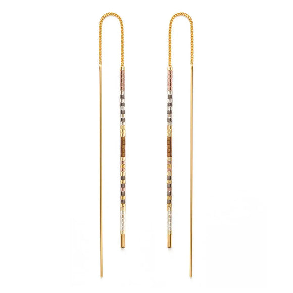 Miyuki Seed Bead Threader Earrings-Champagne