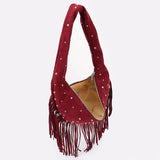 Riveted Fringe Suede Hobo