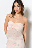 Floral Chiffon Strapless Top w Pleated Back