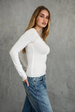 Lace Trim Henley Long Sleeve Top