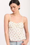 Red Floral Sweetheart Top w Open Ribbon Tie Back