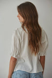 Woven Cotton V-Neck Short Sleeve Top (2 Colors)