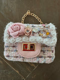 Bouclé Tweed Mini Purse w Gold Chain