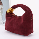 Suede Hobo Bag with Gold Accents