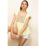 Embroidered Flutter Sleeve Top