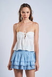 White Floral Embossed Tie Top