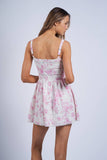 Hibiscus Floral Lace Trim Mini Dress - Pink