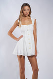 EYELET RIBBON-SHAPED BUTTON DECO MINI DRESS