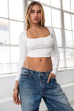 Pointelle Long Sleeve Cropped Top