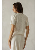 Pointelle Knit Cardigan- Ivory