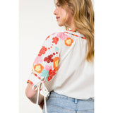 Embroidered Multi-Color Puff Sleeve Top