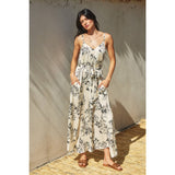 Flared Maxi Dress- Black Print