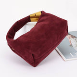 Suede Hobo Bag with Gold Accents