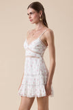 Ditsy Floral Dress with Lace Cutouts and Trim