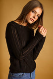 Long Sleeve Round Neck Knit Top- Black