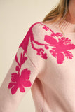 Mock Neck Sweater w Floral Shoulder and Sleeve