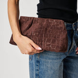 Croc Embossed Faux Suede Clutch (2 Colors)