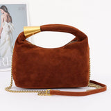 Suede Hobo Bag with Gold Accents