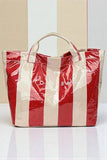 Red and Beige Striped Tote Bag