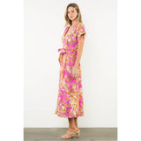 Belted V-Neck Floral Button Dress