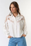 Embroidered Cut Out Button Down Shirt -White