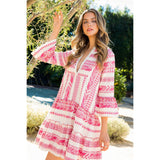 Tiered Embroiderd Dress- Pink